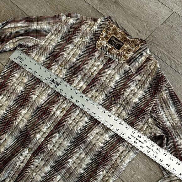 Wrangler Retro Pearl Snap Long Sleeve Western Shirt Brown Size Mens 2XL XXL Flaw - Picture 7 of 10
